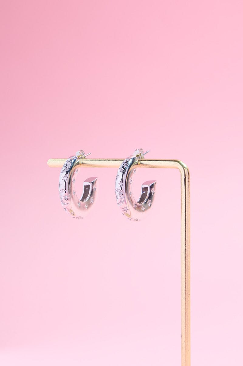 Moon and Stars Dome Hoop Earring Earrings mure + grand Silver