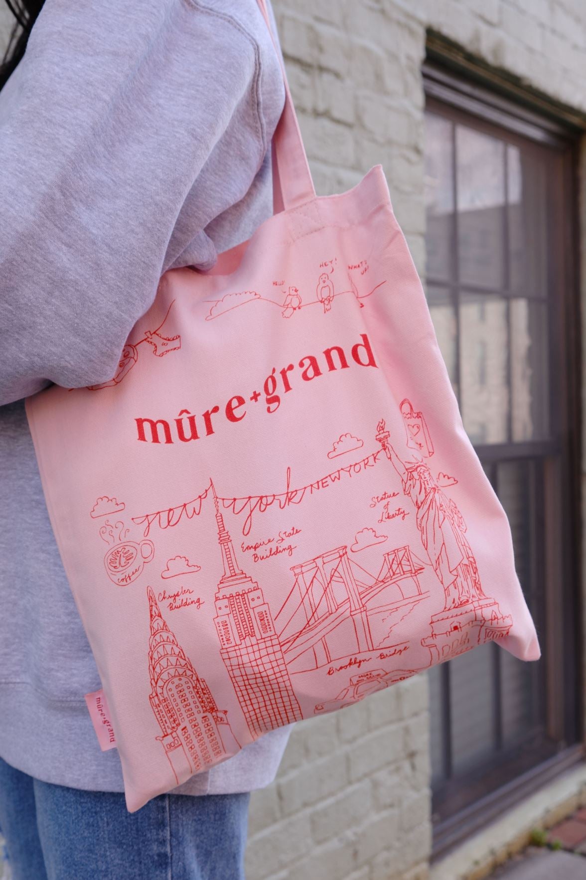 Mure + Grand Pink NY Illustration Tote Bag Canvas Tote Bag mure + grand