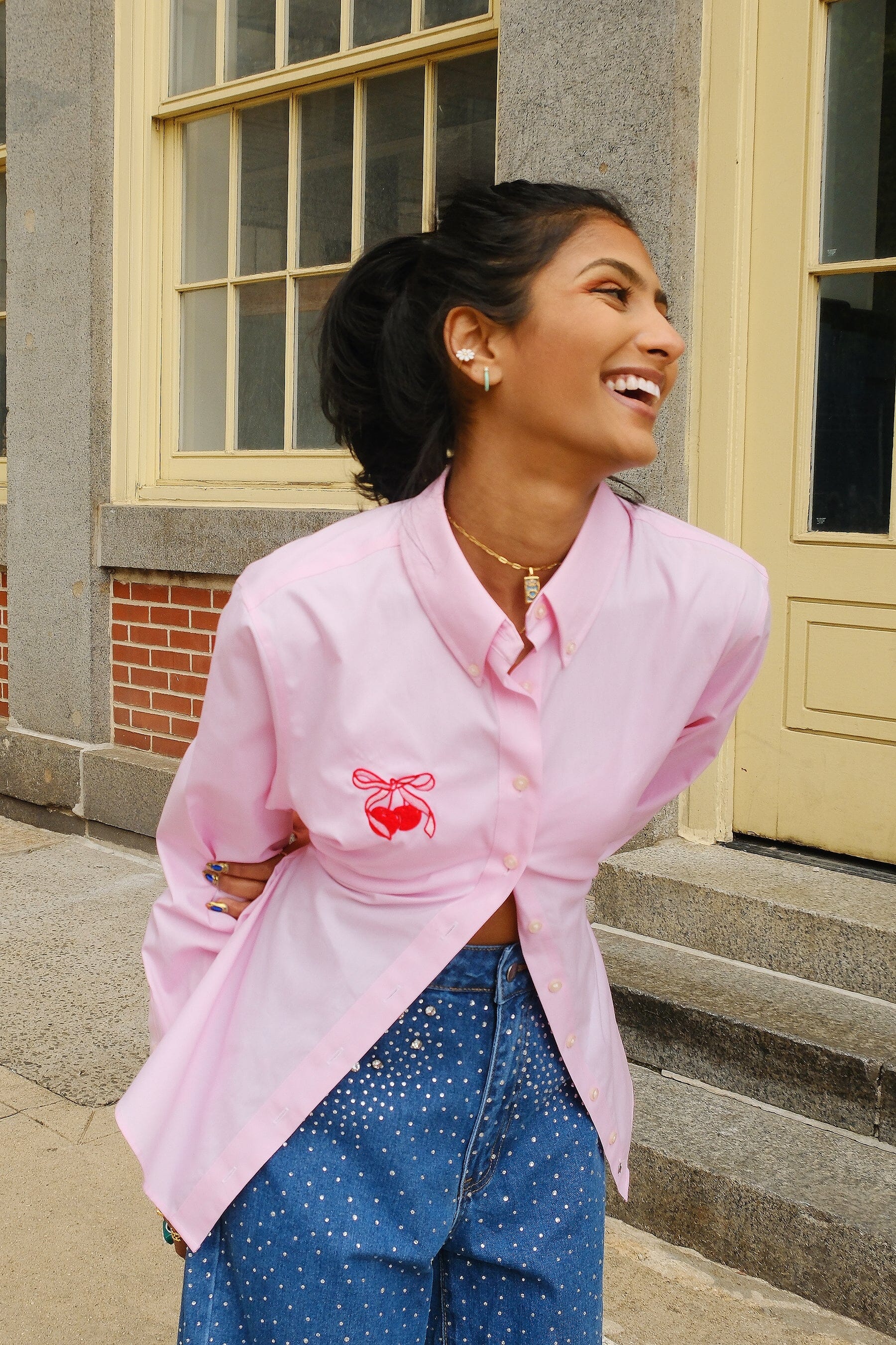 Mure + Grand x Second Thoughts Upcycled Pink Button Down Shirt Top Mure + Grand