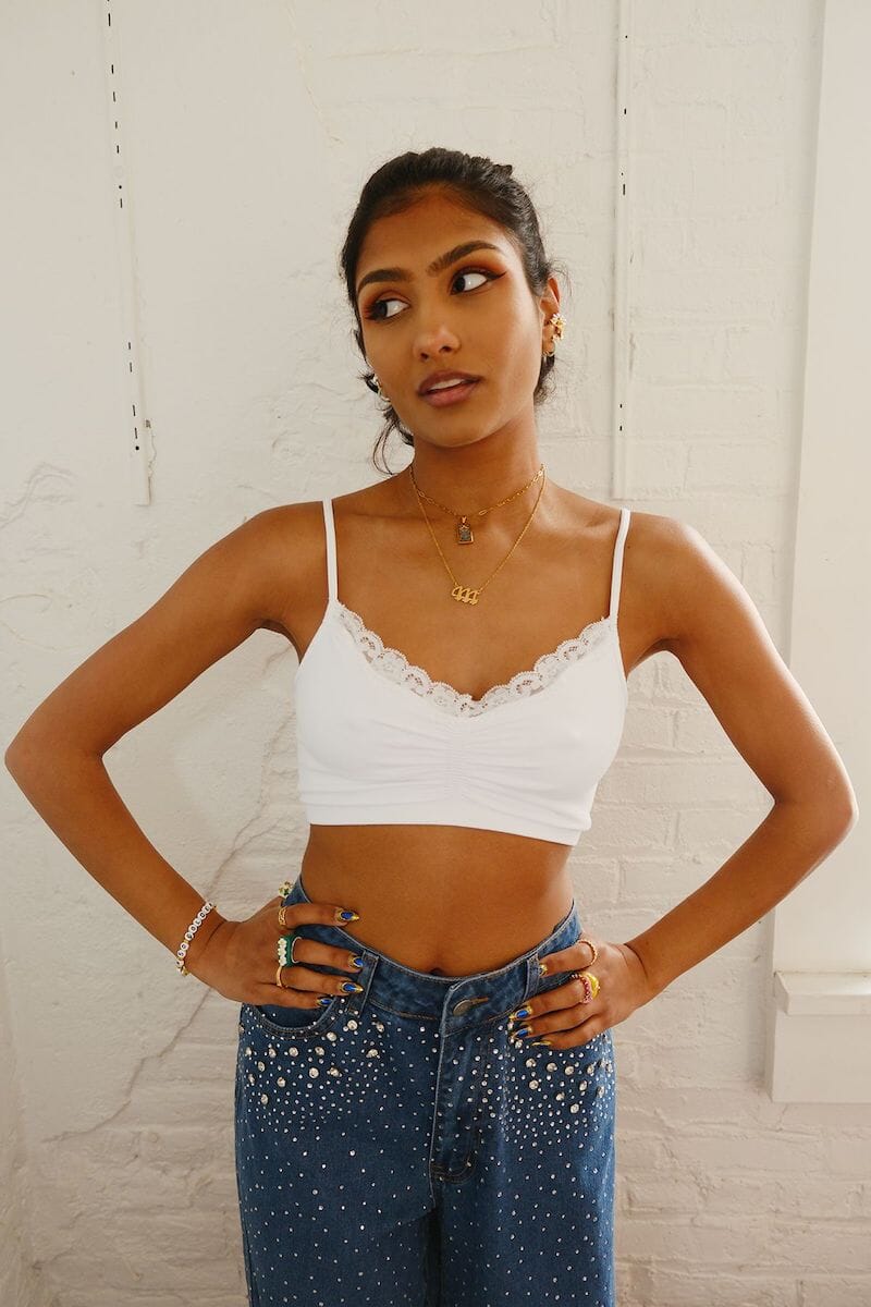 Myrtle Lace Trim Shirred Bralette Top Top NIKIBIKI