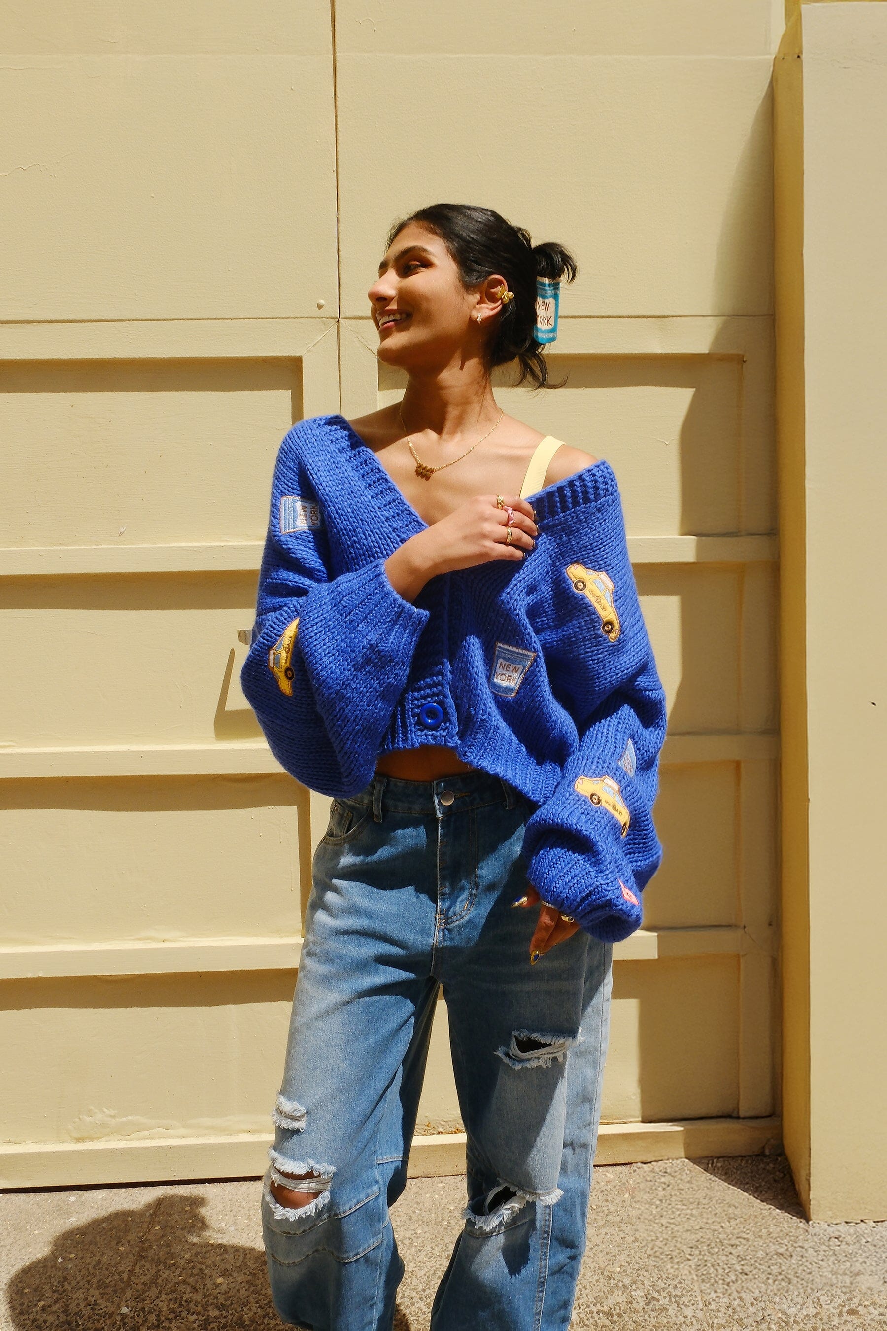 New York Puff Cardigan Sweater mure + grand