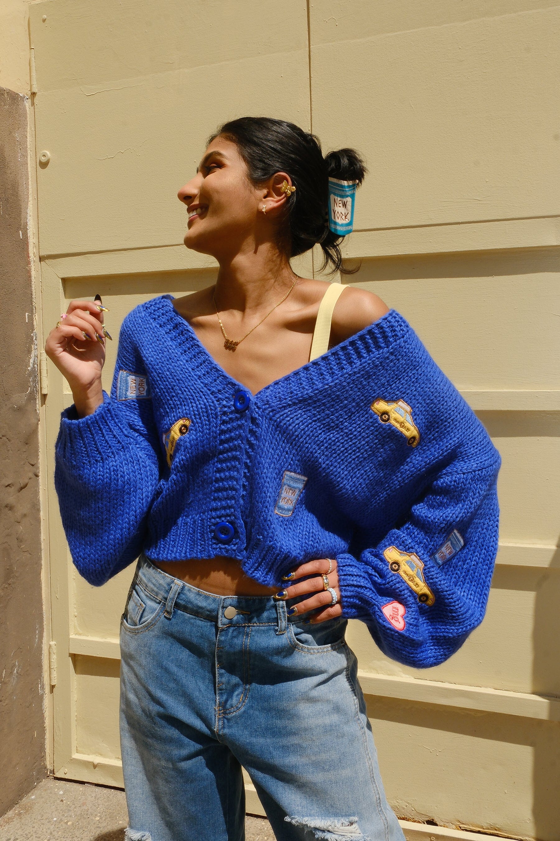 New York Puff Cardigan Sweater mure + grand