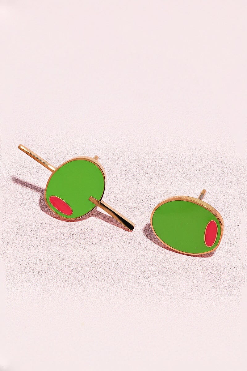 Olive You Alot Enamel Charm Stud Earrings Earrings mure + grand