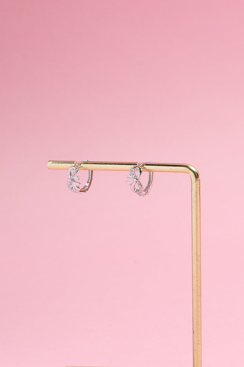 Pavé Bow Sterling Silver Huggies Earrings mure + grand Silver