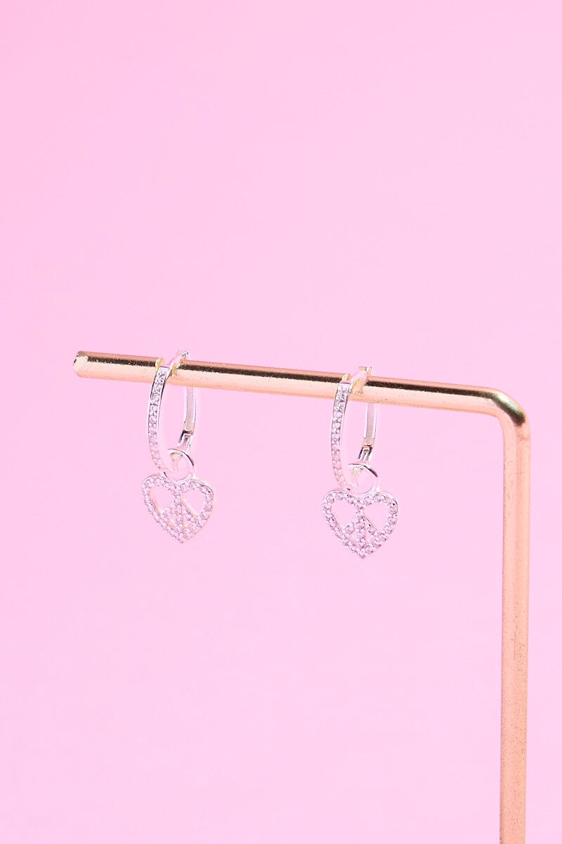 Peace Love Sterling Silver Charm Dangle Earrings Earrings mure + grand Silver