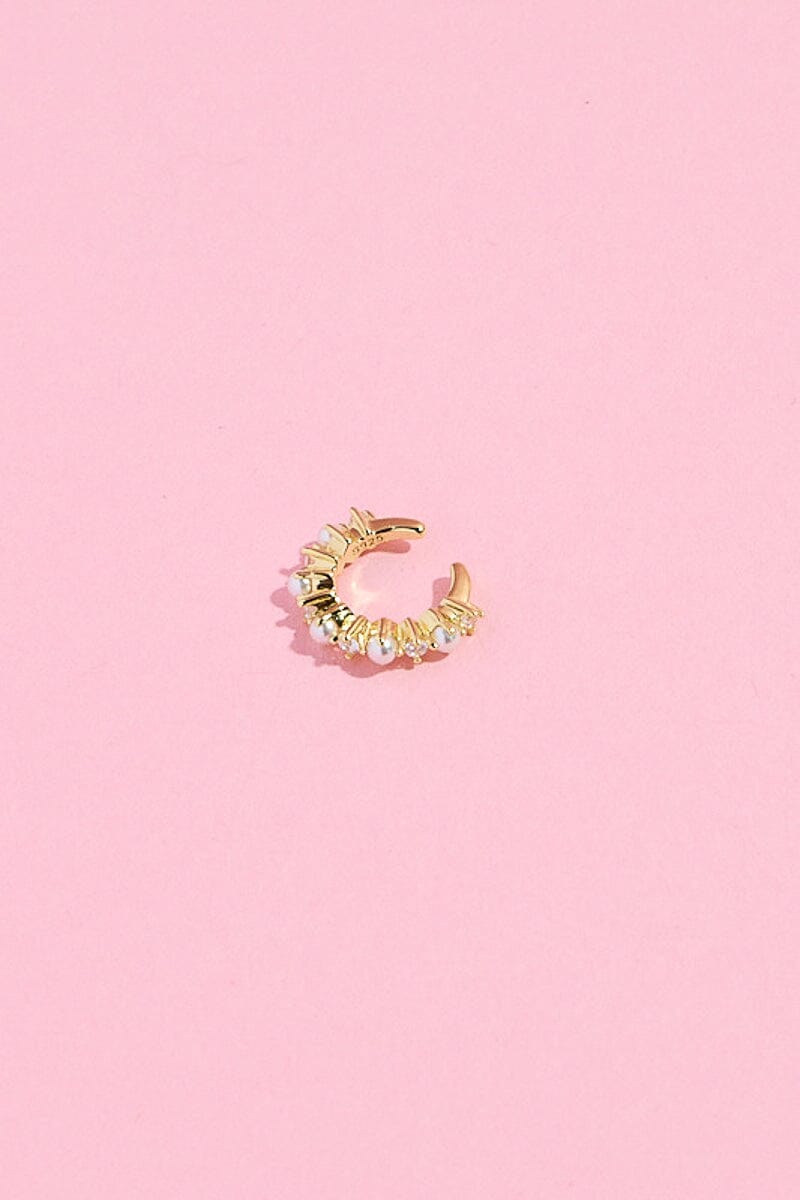Pearl and Diamond Sterling Silver Ear Cuff Earrings mure + grand Gold