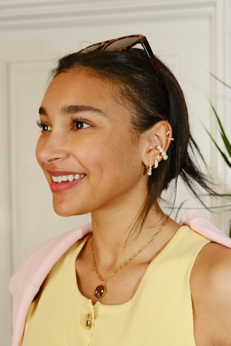 Pearl Lined Open Sterling Silver Hoop Earrings Earrings mure + grand