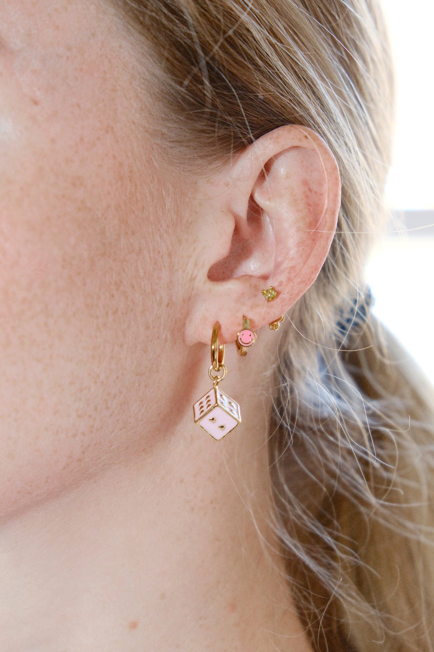 Pink Dice Charm Dangle Earrings Earrings mure + grand