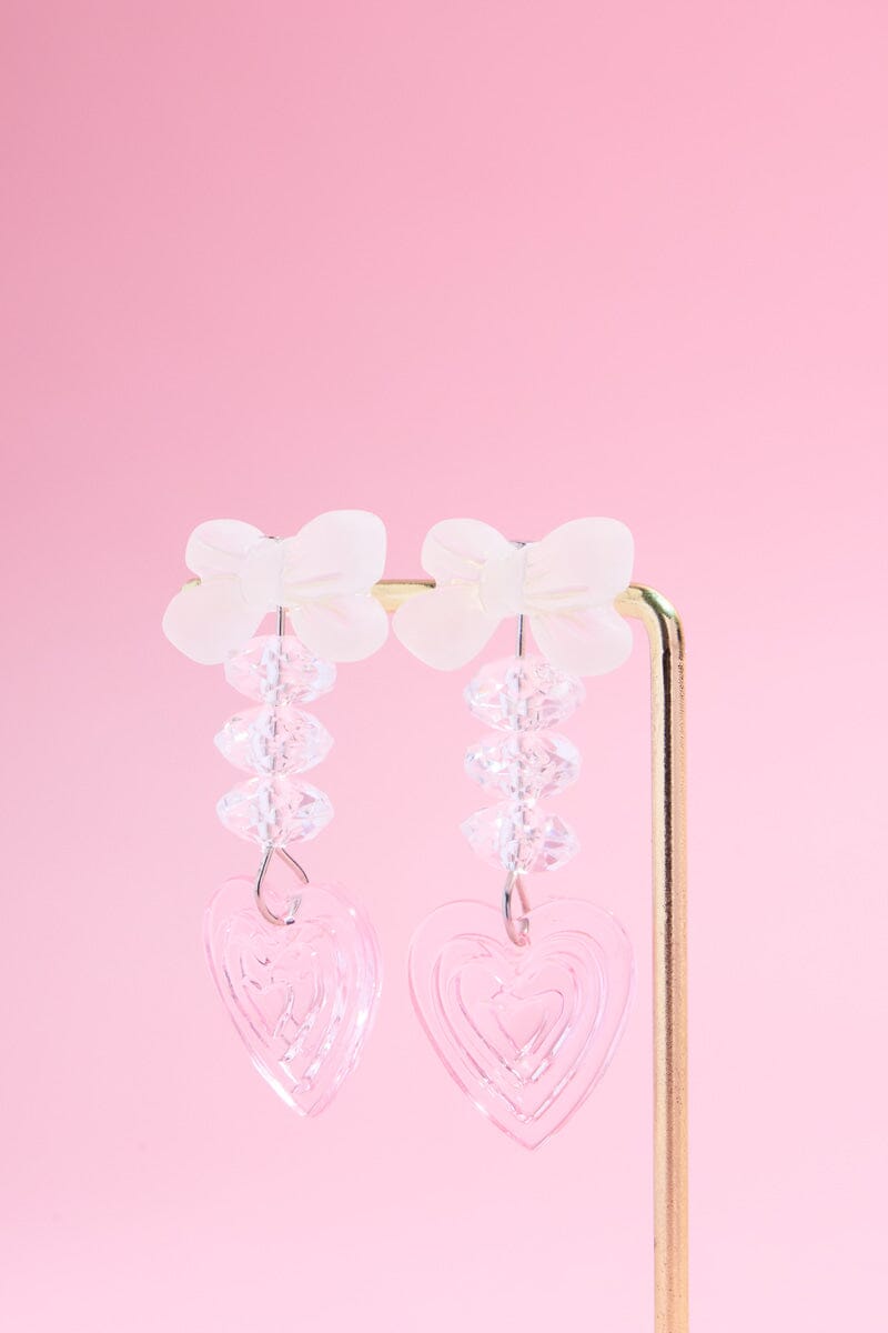 Pink Heart and Bow Charm Dangle Earrings Earrings mure + grand