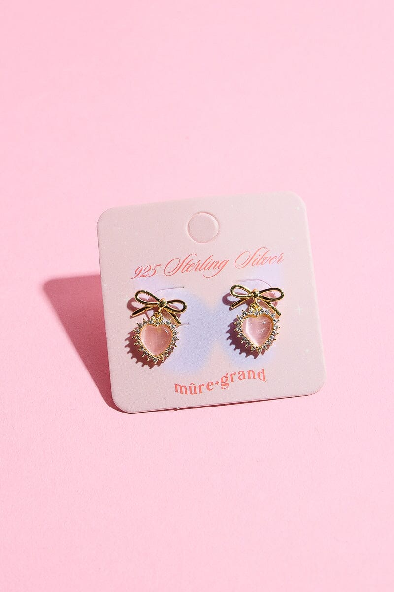 Pinky Heart and Bow Tie Sterling Silver Stud Earring Earrings mure + grand