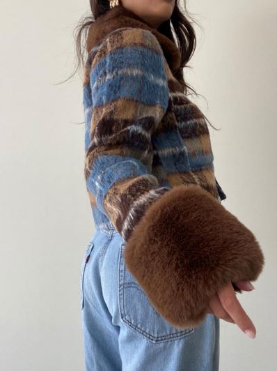 Plaid Fur Collar Jacket Clothing Et Clet