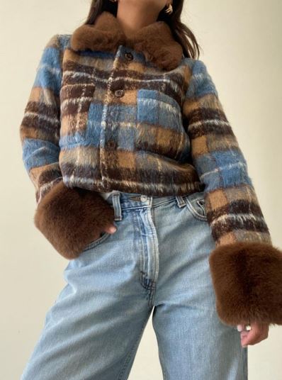 Plaid Fur Collar Jacket Clothing Et Clet