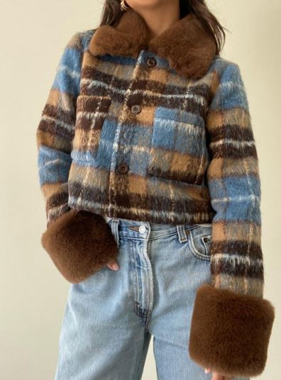 Plaid Fur Collar Jacket Clothing Et Clet