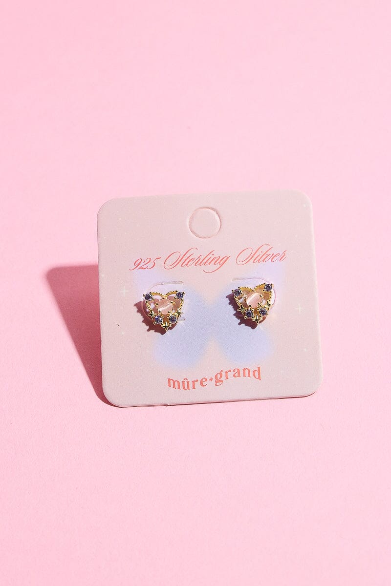 Princess Pink Heart Sterling Silver Stud Earring Earrings mure + grand