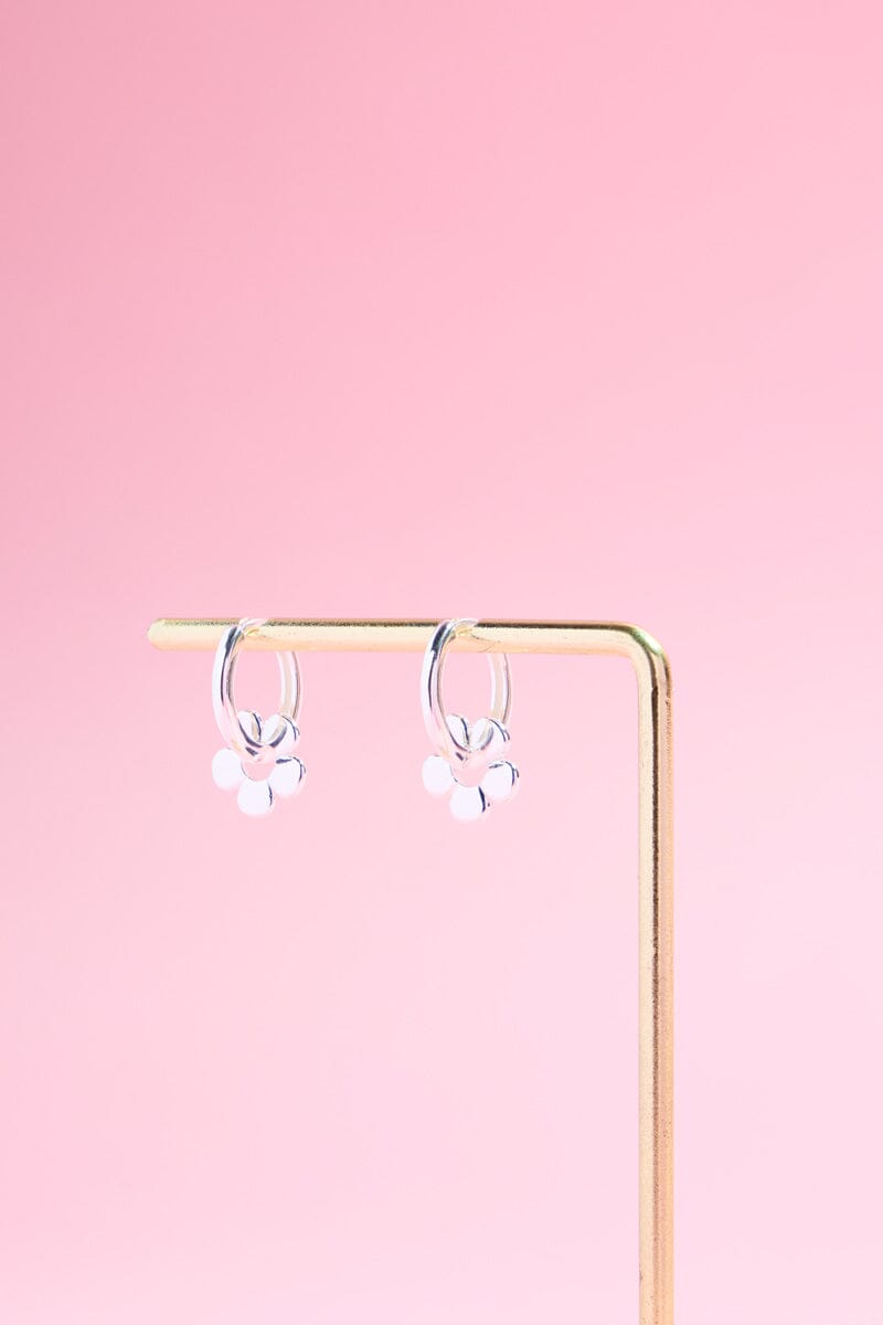 Puffy Daisy Sterling Silver Charm Dangle Earrings Earrings mure + grand