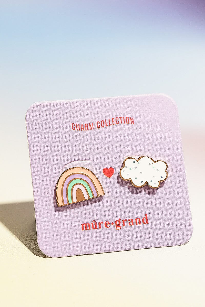 Rainbow + Cloud Enamel Charm Stud Earrings Earrings mure + grand Gold