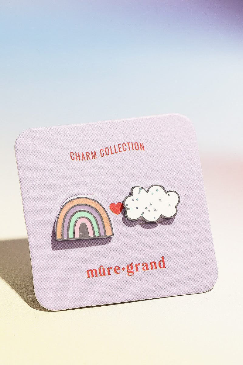 Rainbow + Cloud Enamel Charm Stud Earrings Earrings mure + grand Silver