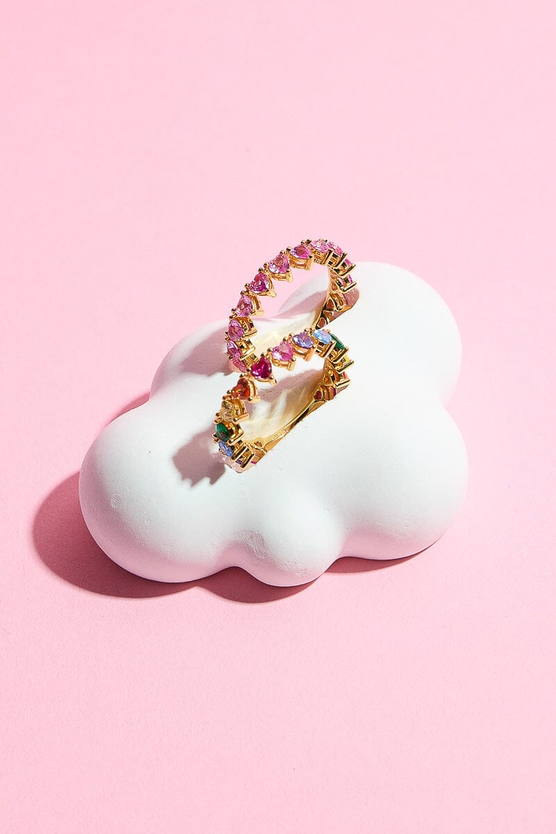 Rainbow Hearts Baguette Sterling Silver Ring Rings mure + grand