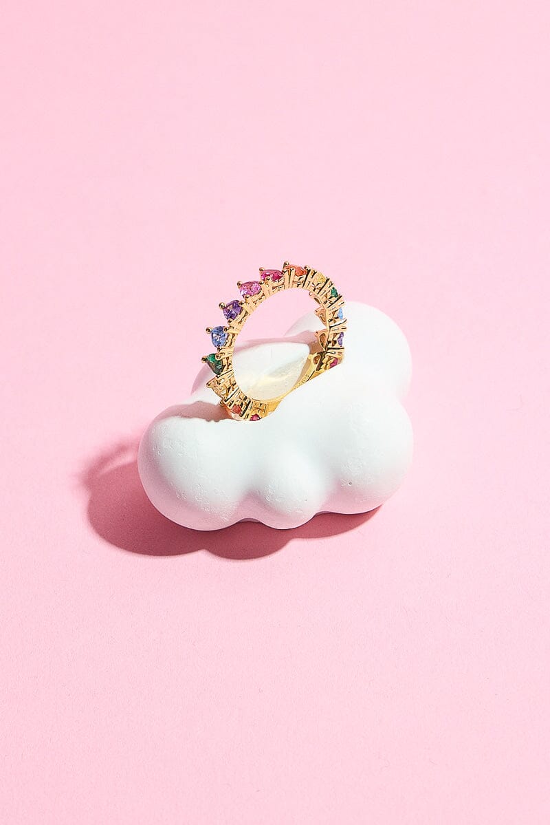 Rainbow Hearts Baguette Sterling Silver Ring Rings mure + grand