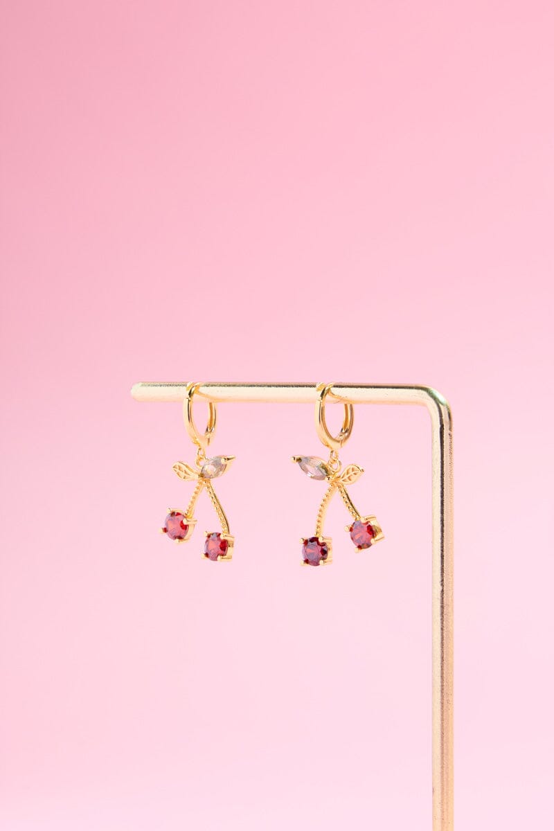 Red Cherry Sterling Silver Charm Dangle Earrings Earrings mure + grand Gold