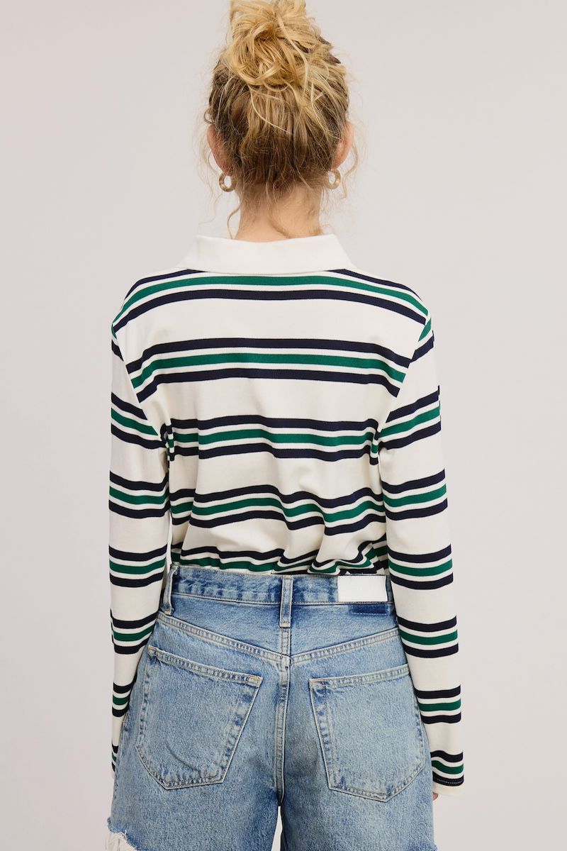Rida Boxy Fit Striped Knit Polo Sweatshirt Clothing mimosa
