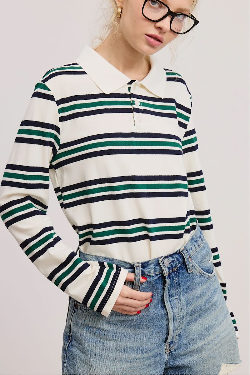 Rida Boxy Fit Striped Knit Polo Sweatshirt Clothing mimosa
