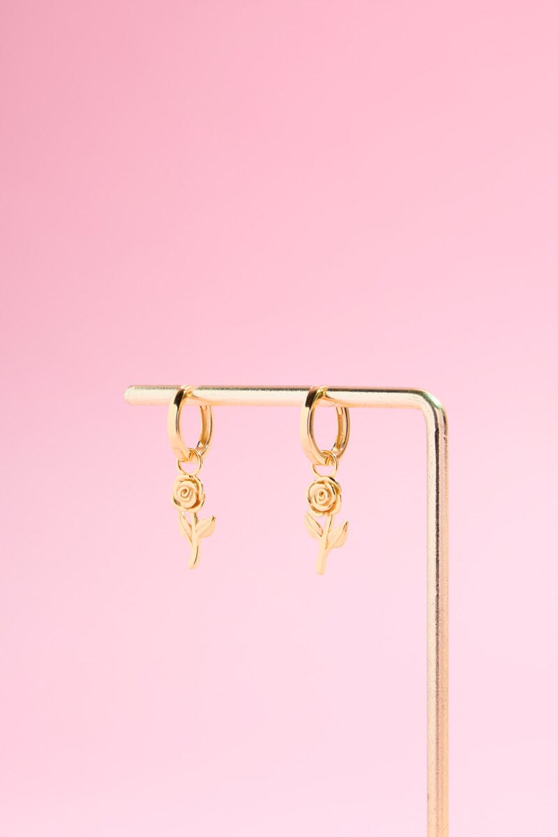 Rose Flower Sterling Silver Charm Dangle Earrings Earrings mure + grand Gold