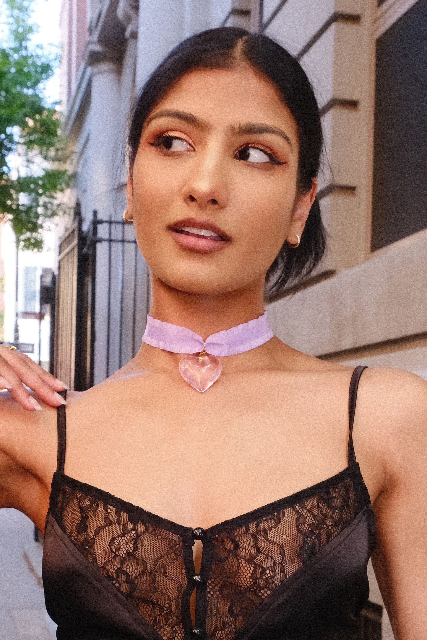 Rowan Glass Heart Ribbon Necklace Necklaces mure + grand