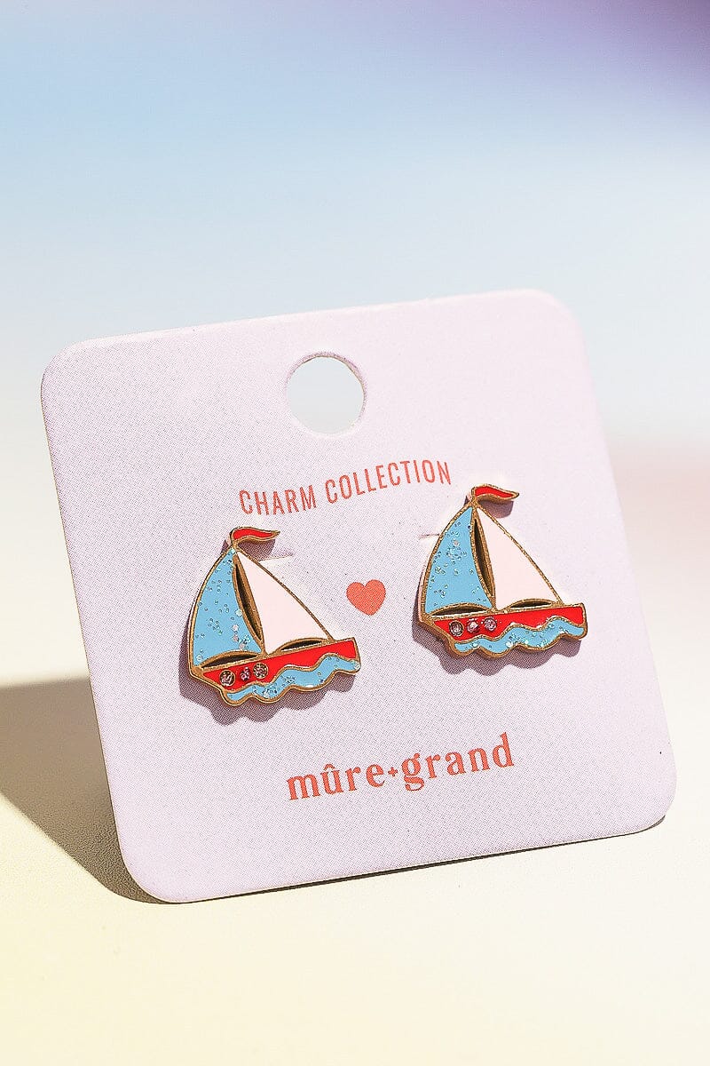 Sail Away Enamel Charm Stud Earrings Earrings mure + grand