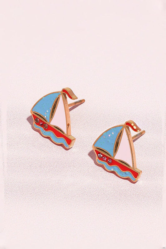Sail Away Enamel Charm Stud Earrings Earrings mure + grand Gold