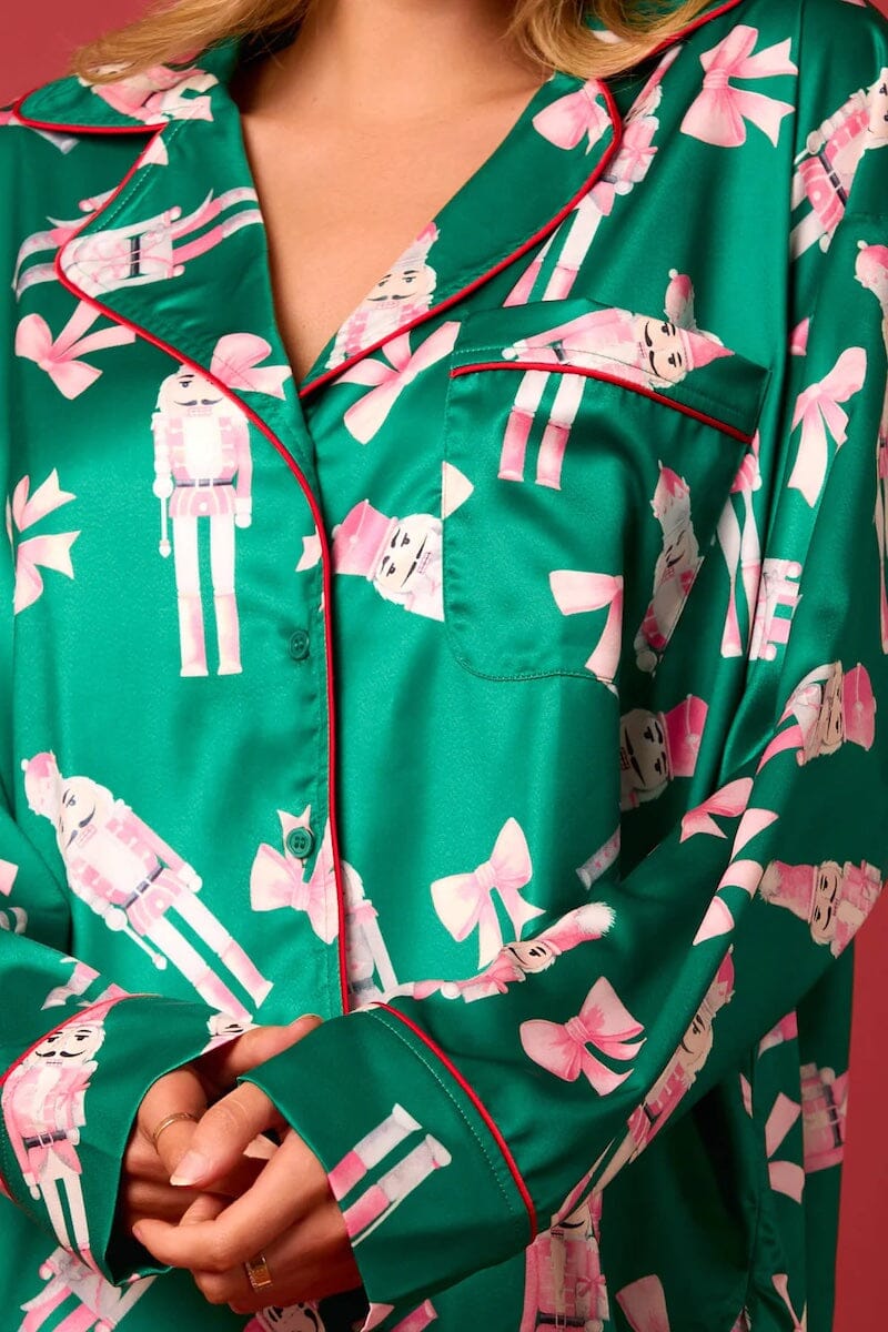 Satin Nutcrackers and Bow Prints Pajama Set Pajamas Peach Love