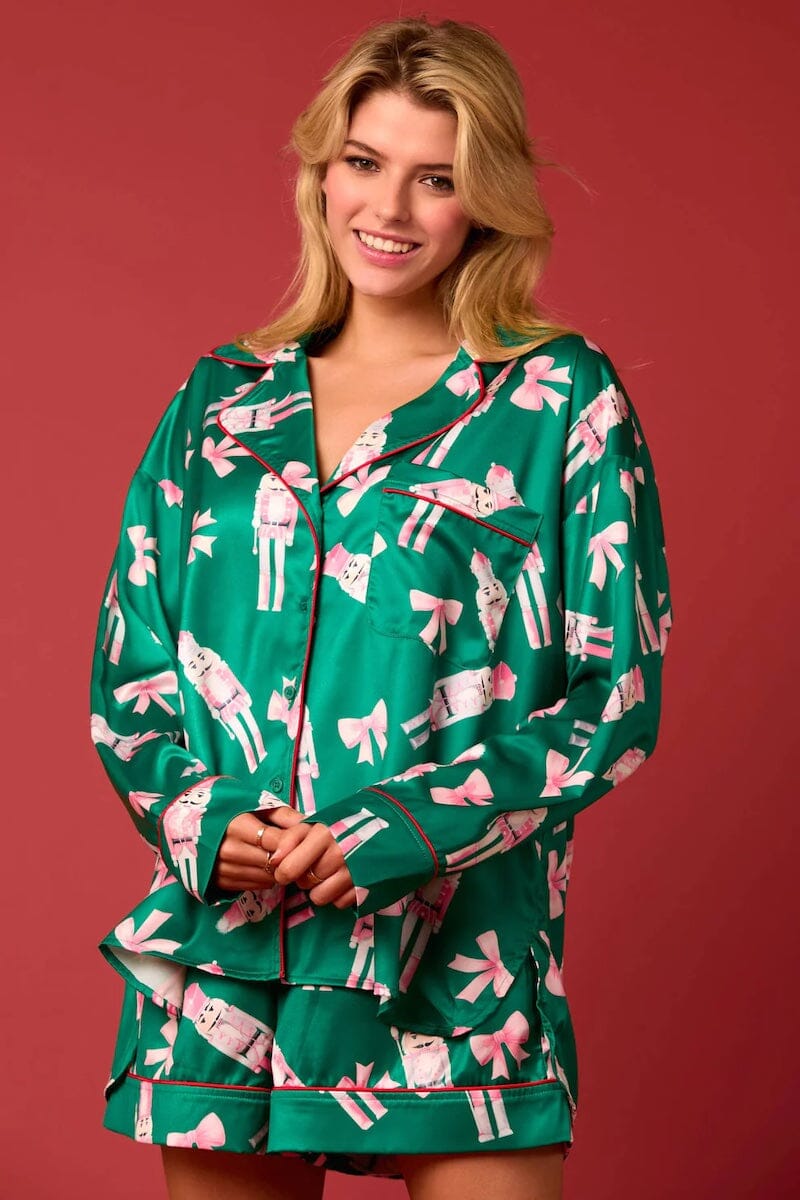 Satin Nutcrackers and Bow Prints Pajama Set Pajamas Peach Love