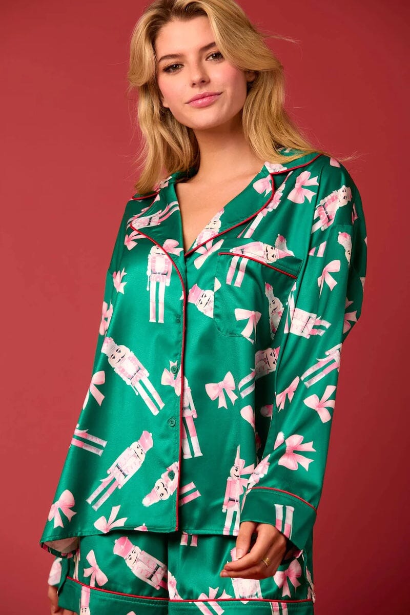 Satin Nutcrackers and Bow Prints Pajama Set Pajamas Peach Love