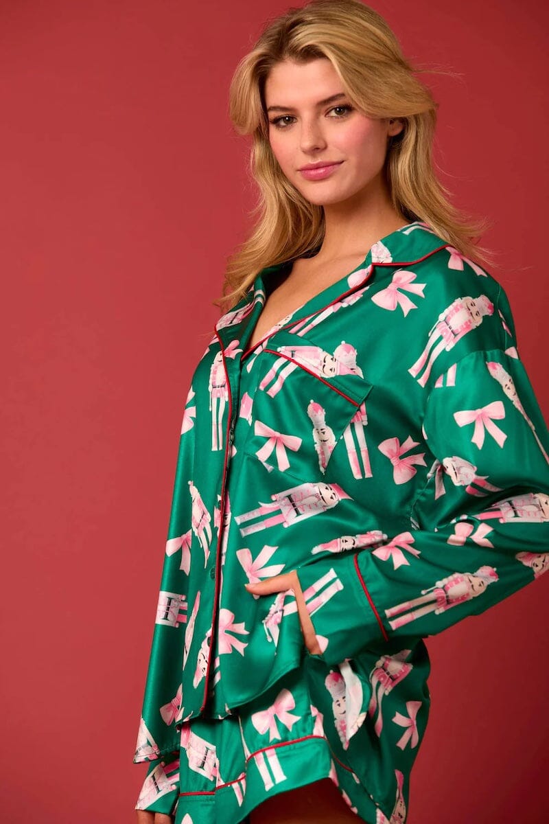 Satin Nutcrackers and Bow Prints Pajama Set Pajamas Peach Love
