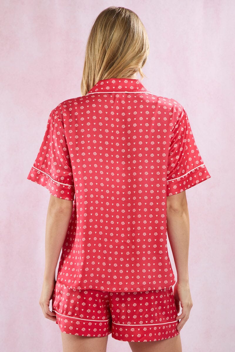 Satin Rose Prints Pajama Set Pajamas Peach Love