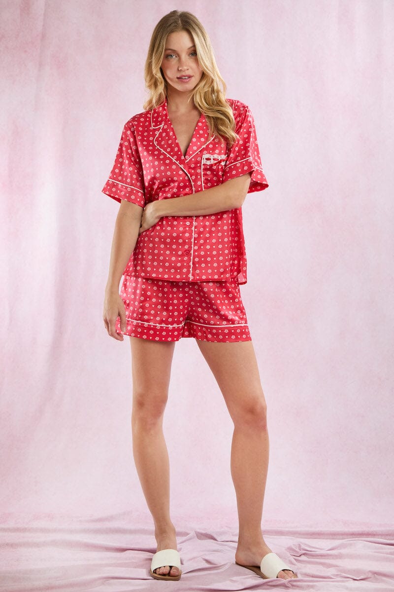 Satin Rose Prints Pajama Set Pajamas Peach Love