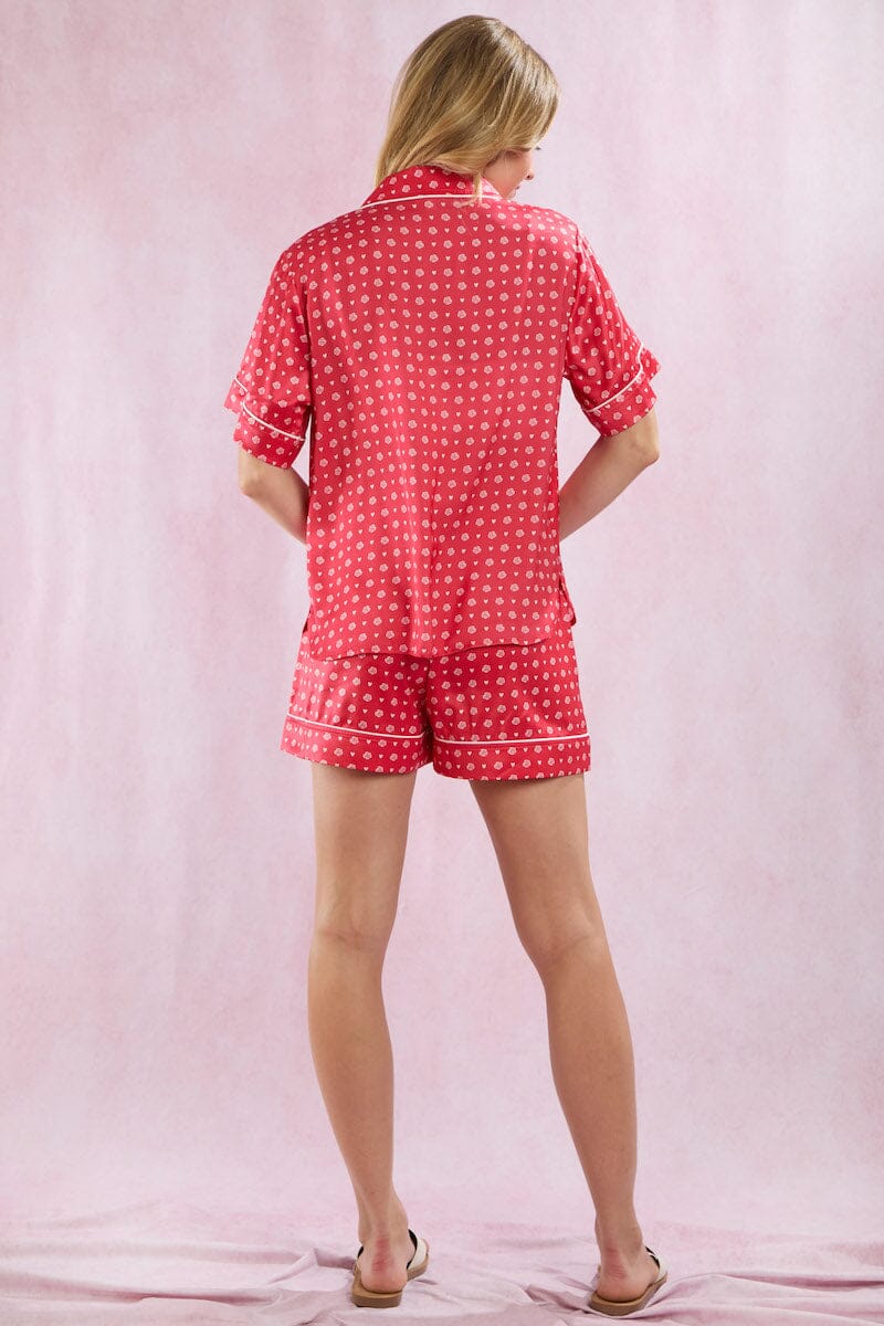 Satin Rose Prints Pajama Set Pajamas Peach Love