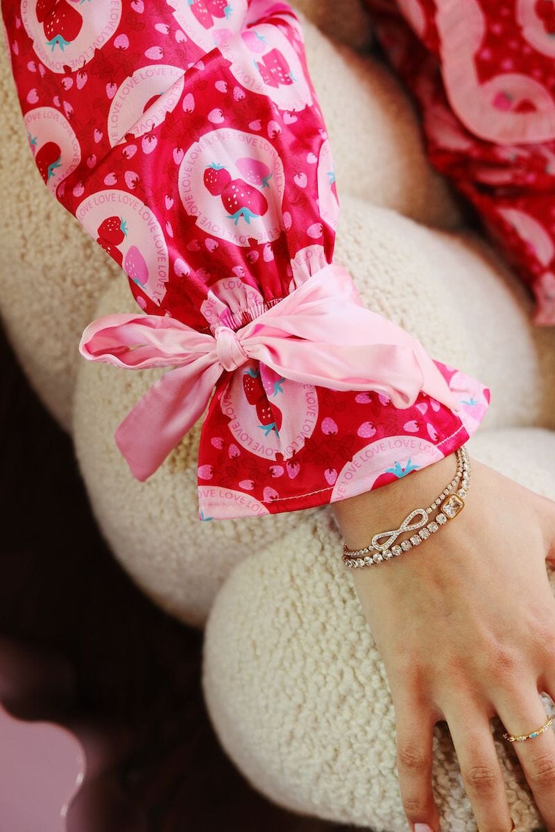 Satin Strawberry Love Prints Pajama Set Pajamas Peach Love