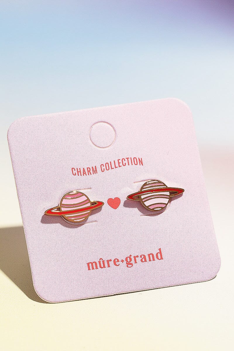 Saturn Enamel Charm Stud Earrings Earrings mure + grand