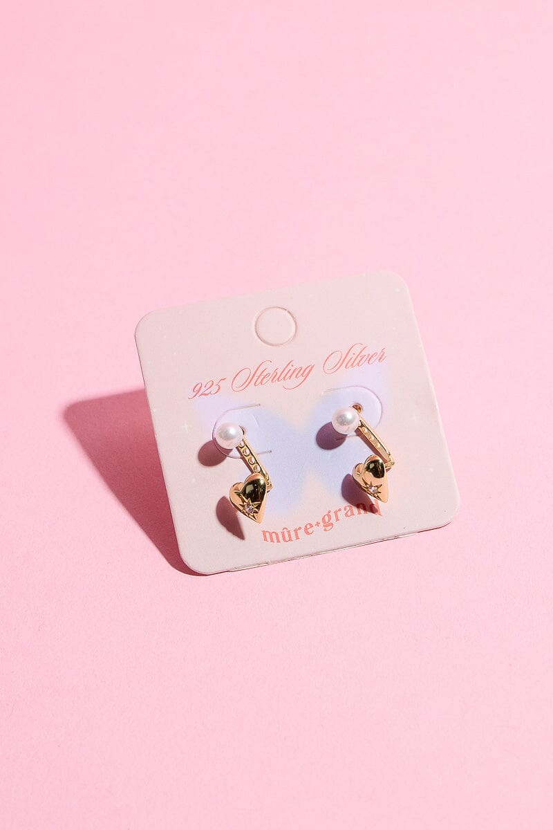 Shinny Heart and Pearl Sterling Silver Stud Earring Earrings mure + grand