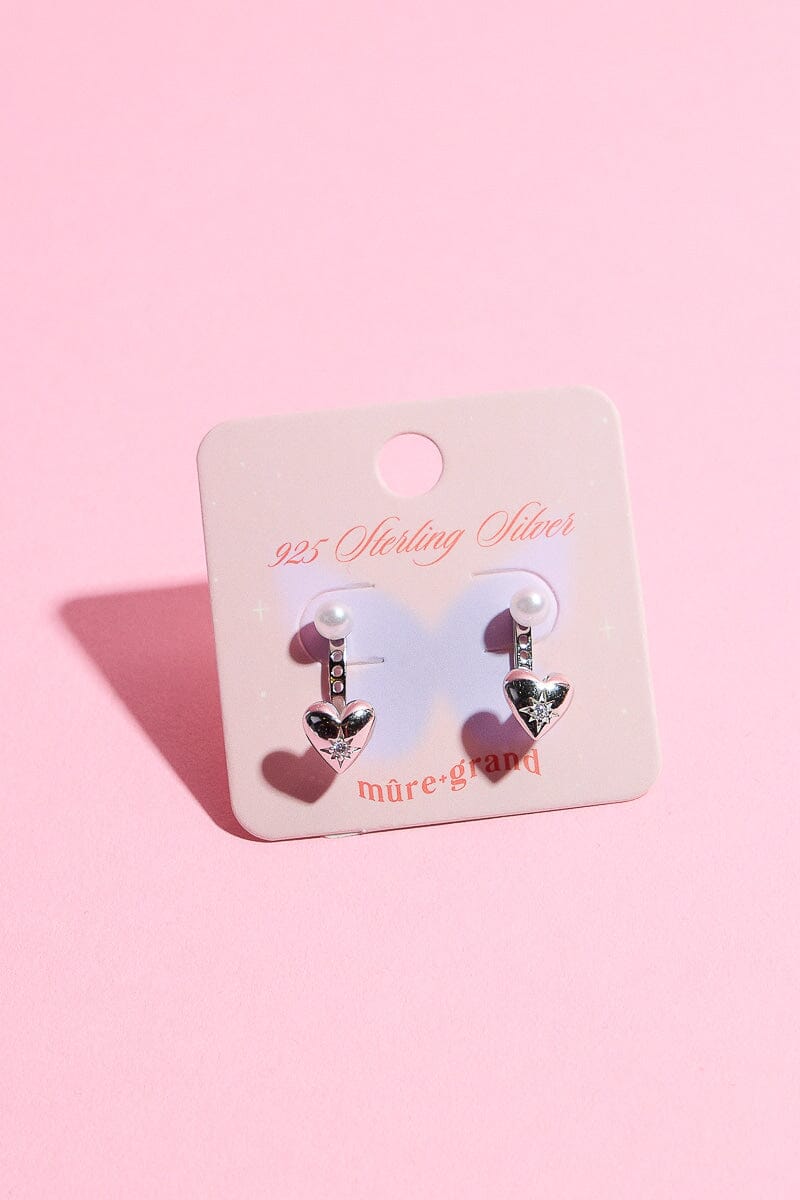 Shinny Heart and Pearl Sterling Silver Stud Earring Earrings mure + grand Silver