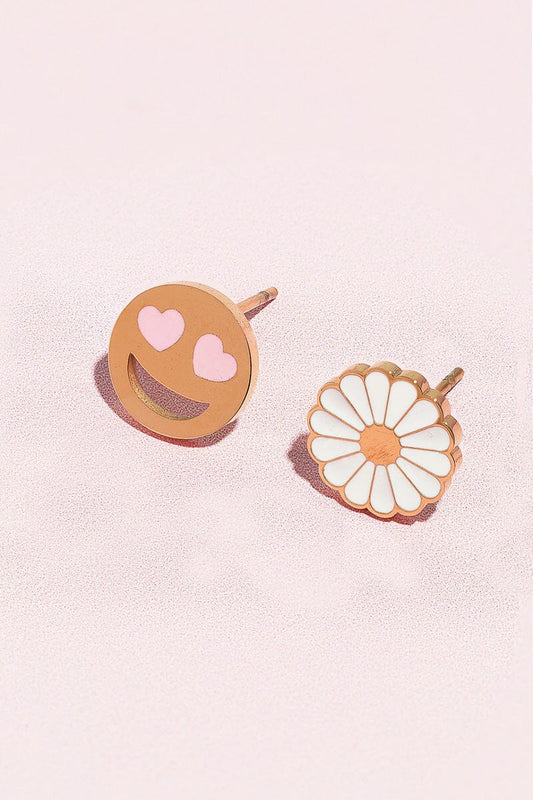 Smiley + Daisy Enamel Charm Stud Earrings Earrings mure + grand Gold