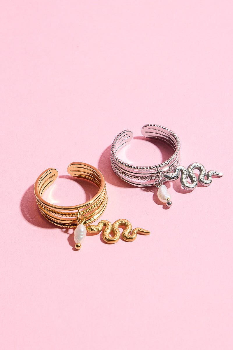 Snake Pearl Adjustable Stacking Ring Necklaces mure + grand