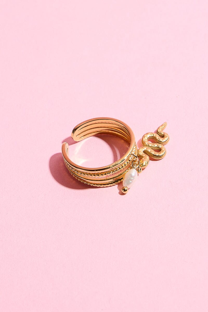 Snake Pearl Adjustable Stacking Ring Necklaces mure + grand Gold
