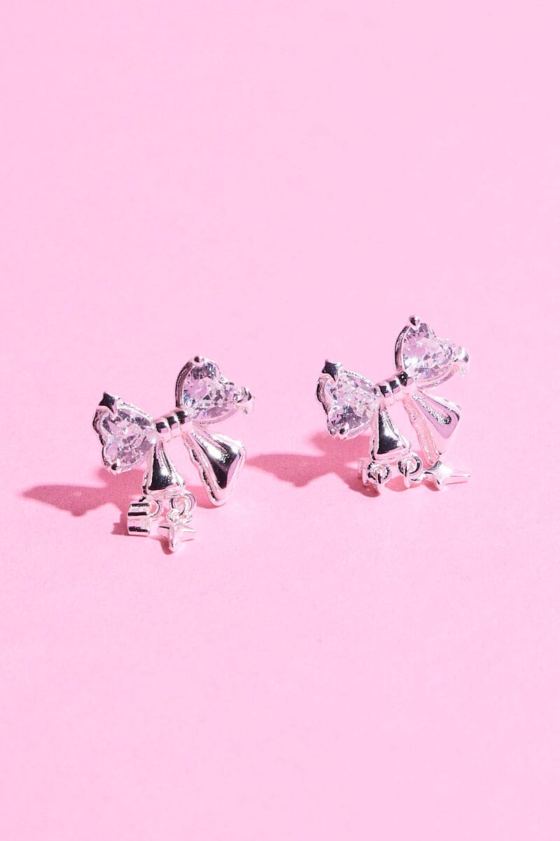 Sparkle Bow Sterling Silver Stud Earrings Earrings mure + grand Silver
