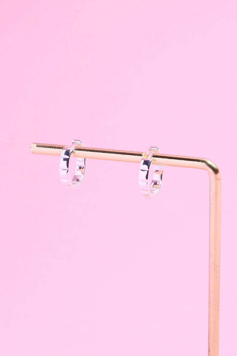 Square Cushion Patterned Sterling Silver Hoop Huggies Earrings mure + grand