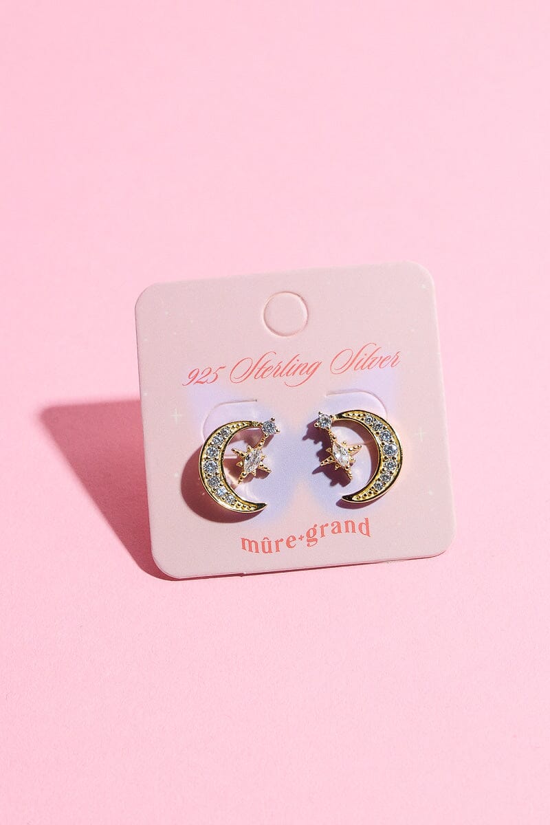 Stargazer Moon Sterling Silver Stud Earring Earrings mure + grand Gold