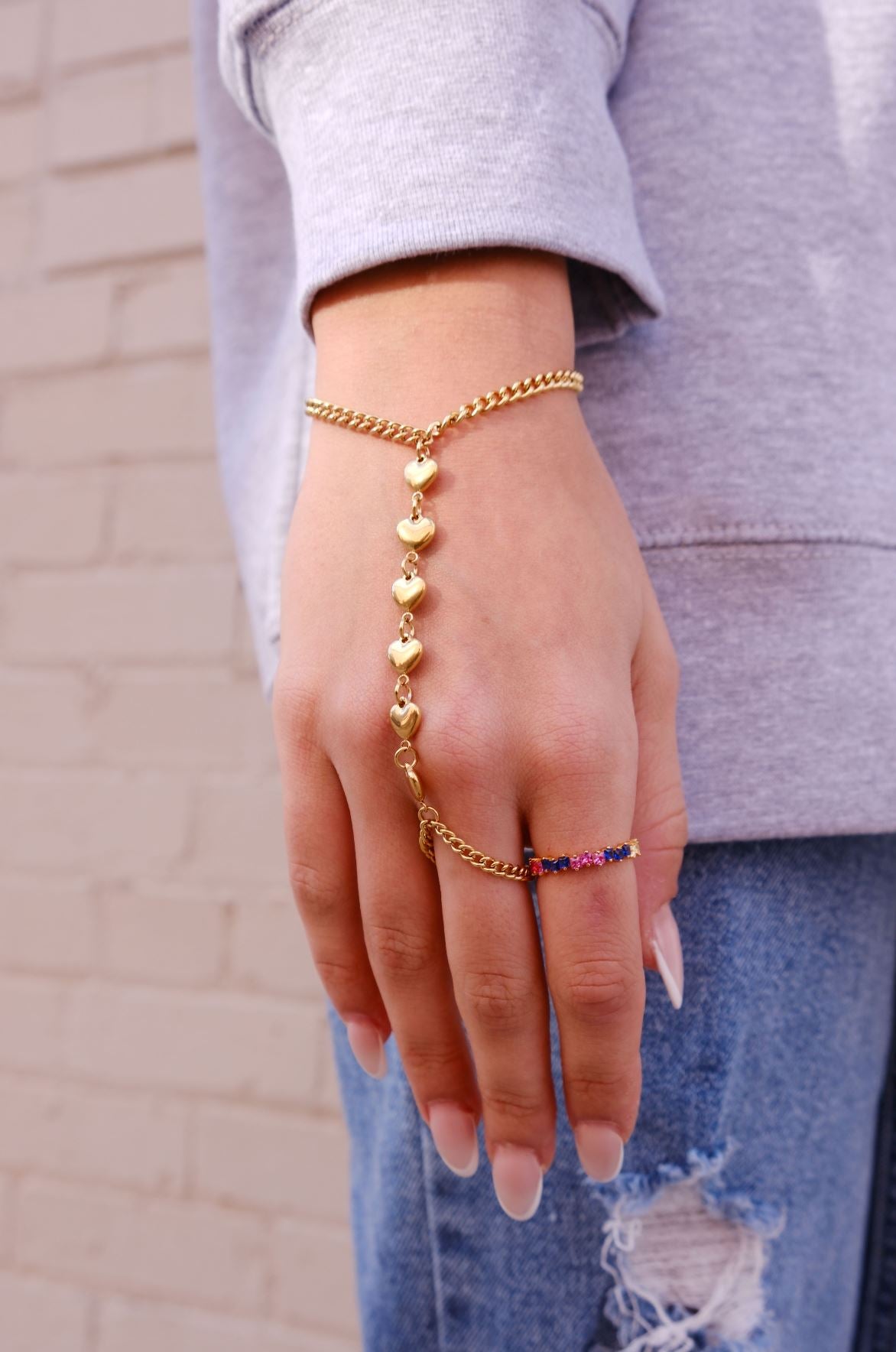 String of Hearts Chain Ring Bracelet