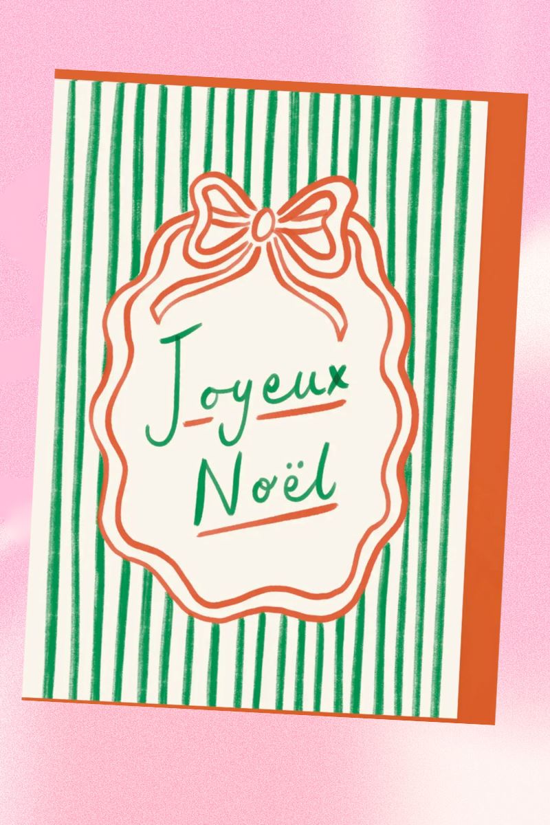 Stripe Bow Border Christmas Greeting Card Greeting & Note Cards Kitty Kenda Papergoods