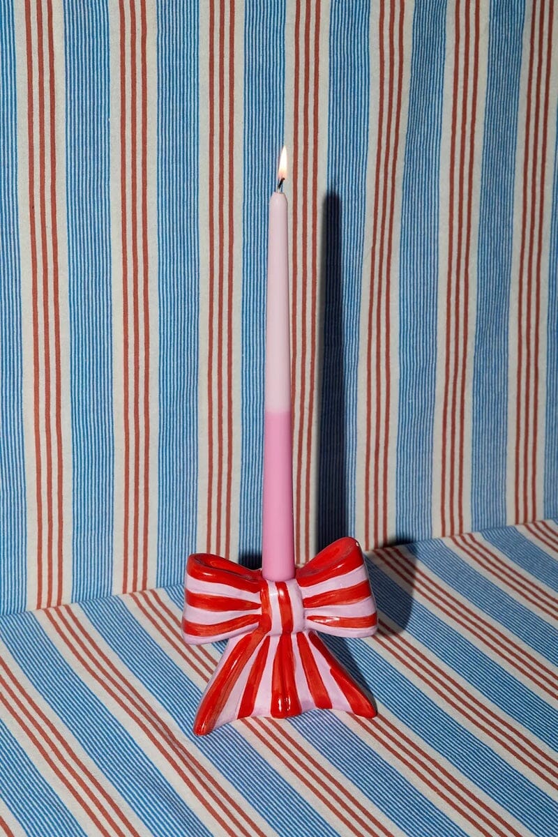 Striped Bow Taper Candle Holder Home Decor DOIY Designs